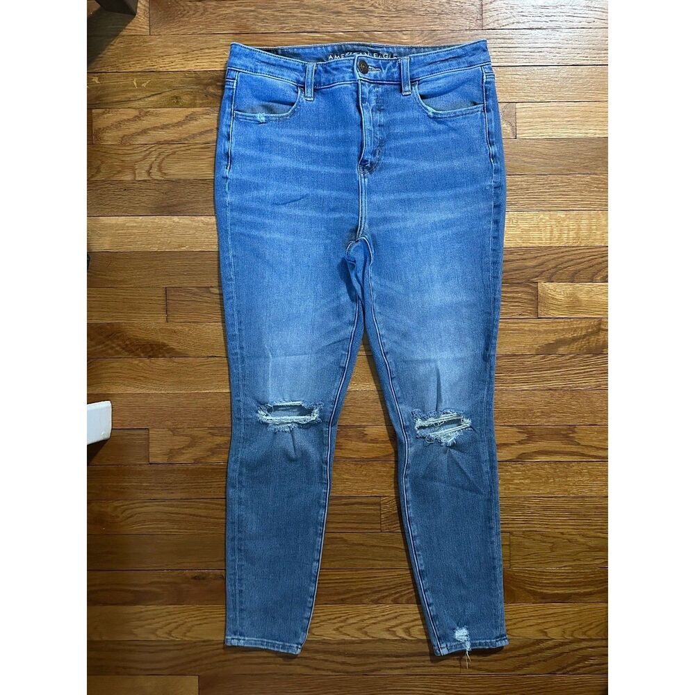 American Eagle The Dream Jean Hi-Rise Medium Blue Stretch Jegging Sz 12
